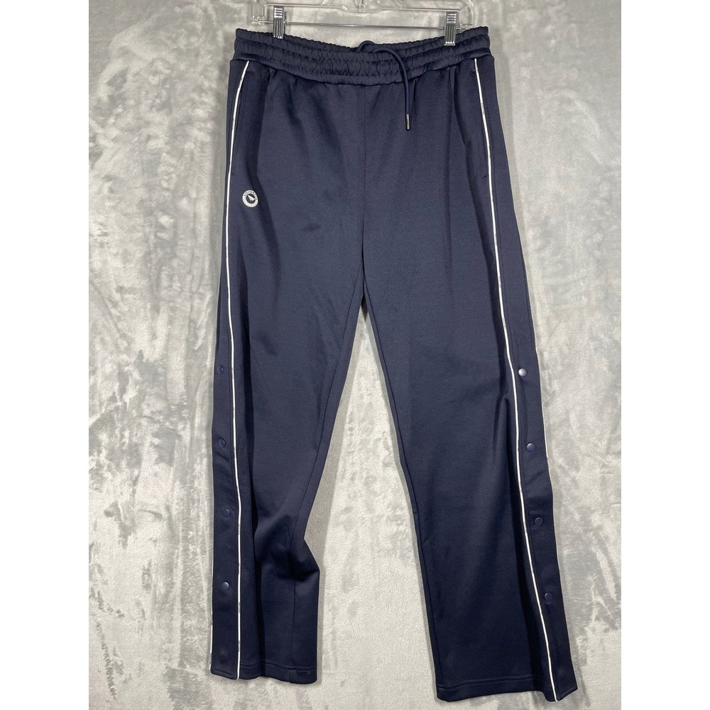 Paper Planes Mens Navy Blue Snap Button Track Pants Side Stripe Pique Joggers M